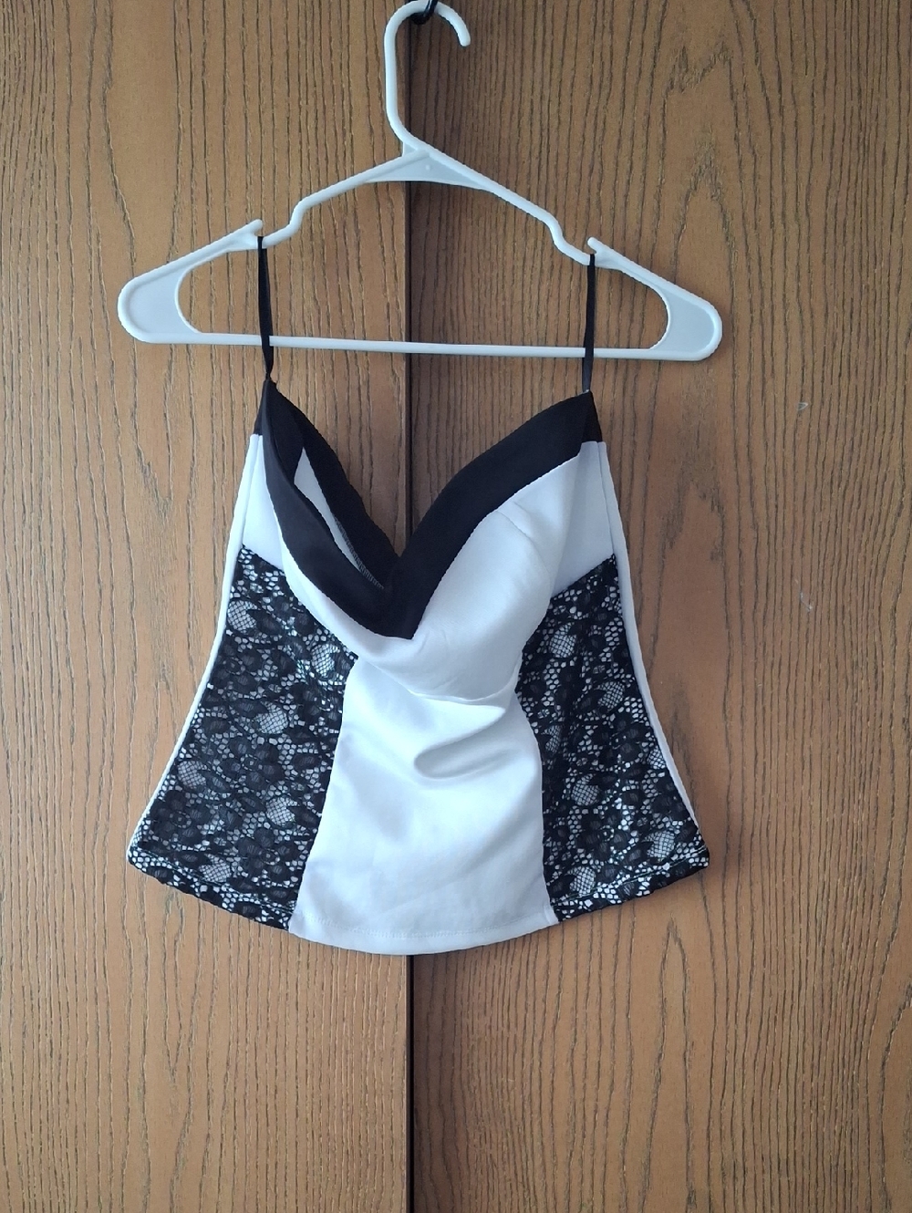 Deb Black and White Lace Trim Cowl Neck Cami